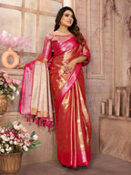 Anaita Pink Tissue Silk With Zari Weaving Saree With Blouse
