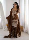 Lehenga Mart Designer Sharara Suit With Kurta, Sharara, Dupatta For Women-Brown - Distacart