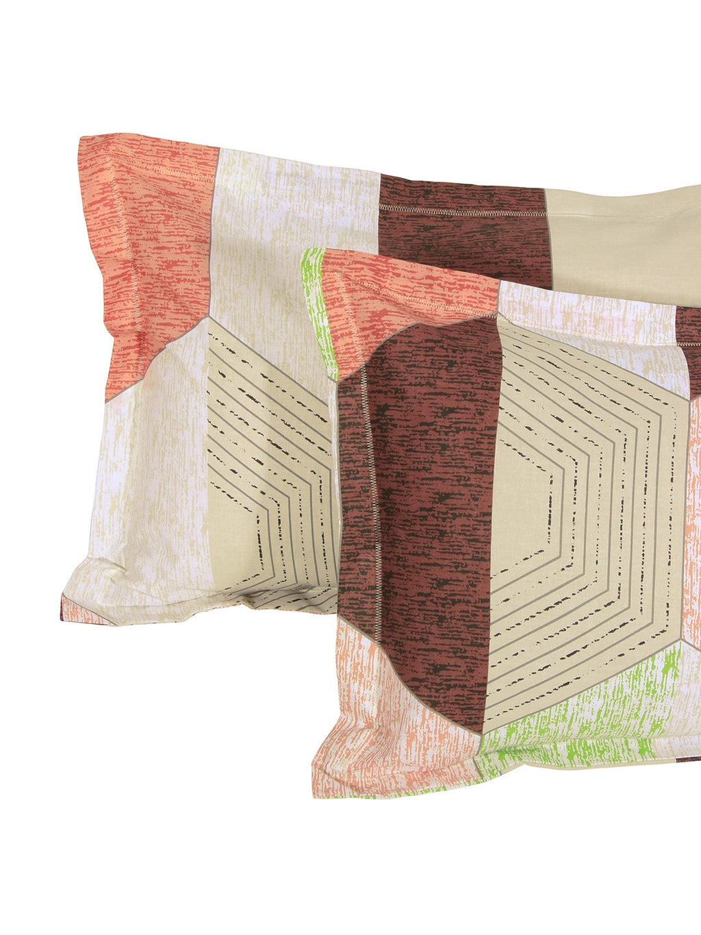 Story@home Cream-Coloured Geometric 152 TC Cotton 1 Queen Bedsheet with 2 Pillow Covers - Distacart