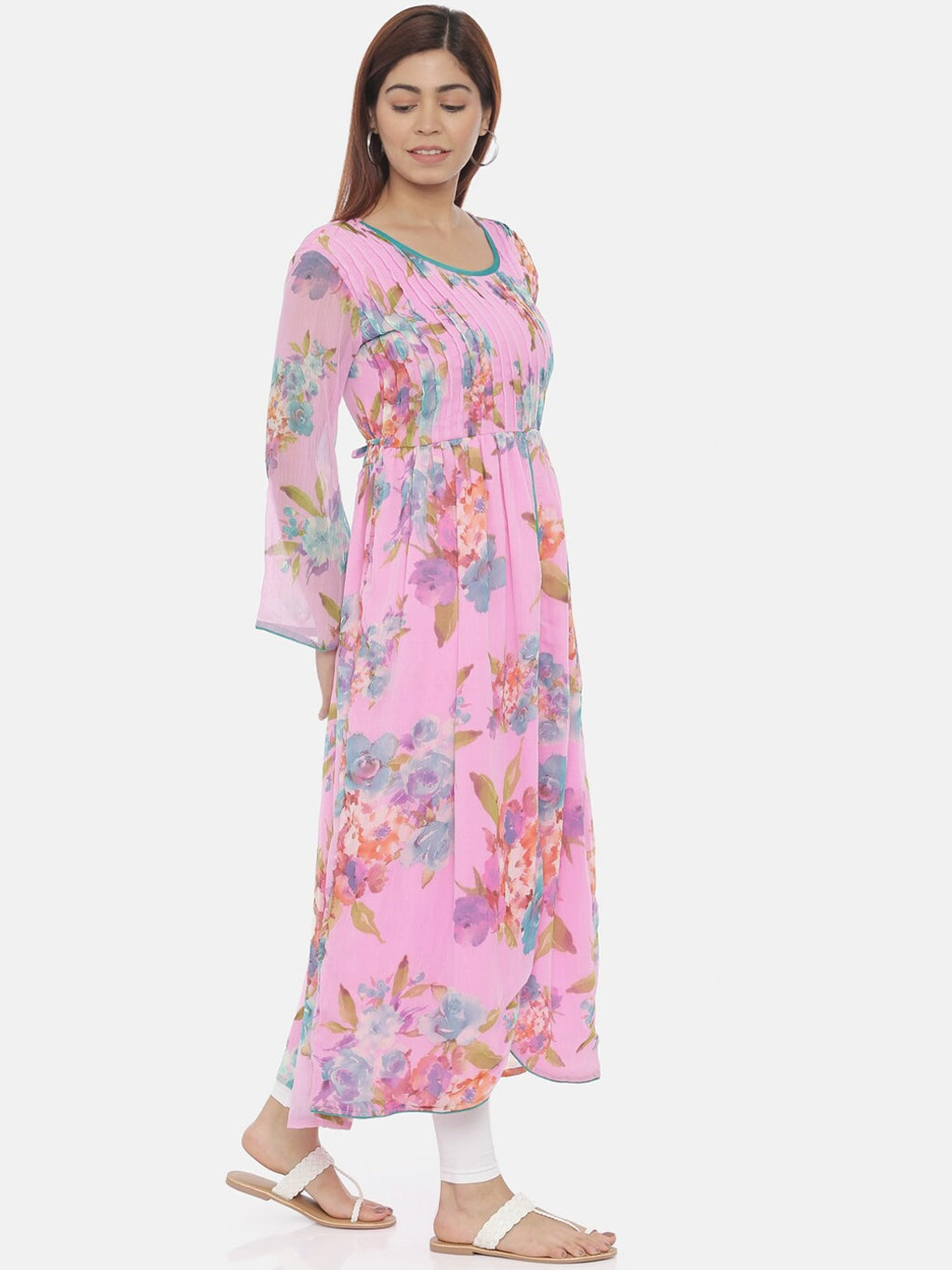 Souchii Pink Printed Fit and Flare Dress - Distacart