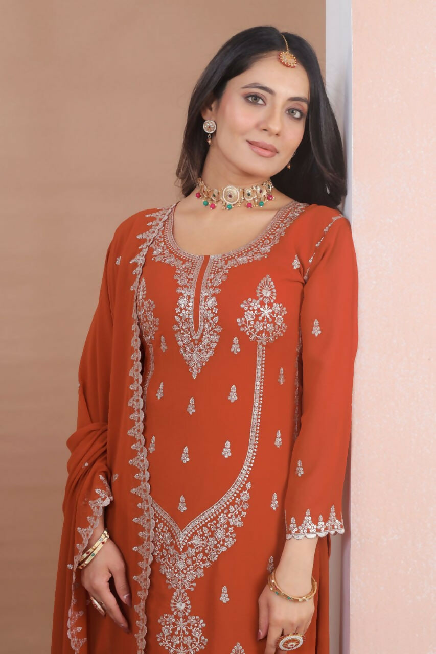 Teeya Creation Orange Color Faux Georgette Wedding Wear Trending Palazzo Set - Distacart
