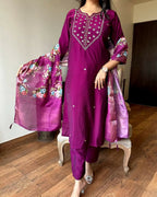The52 Wine Women's Gorgeous Embroidered Rayon Fabric Straight Kurta Pant with Dupatta Set - Distacart
