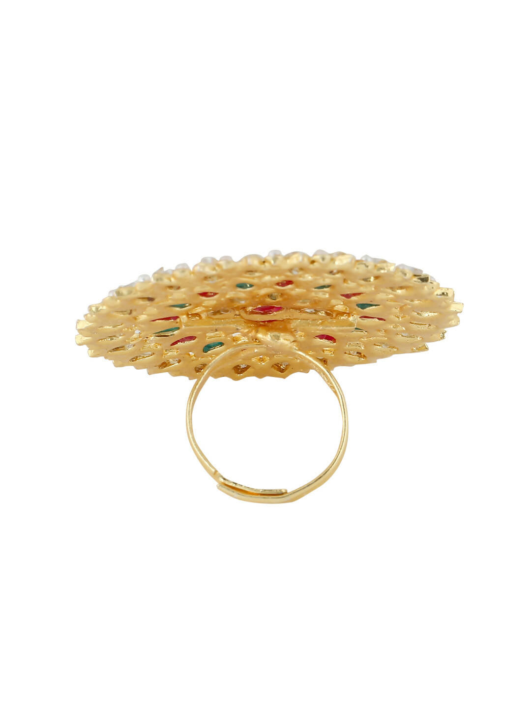 NVR Women's Traditional Ethnic Kundan Meenakari Gold-Polished Ajustable Finger Ring