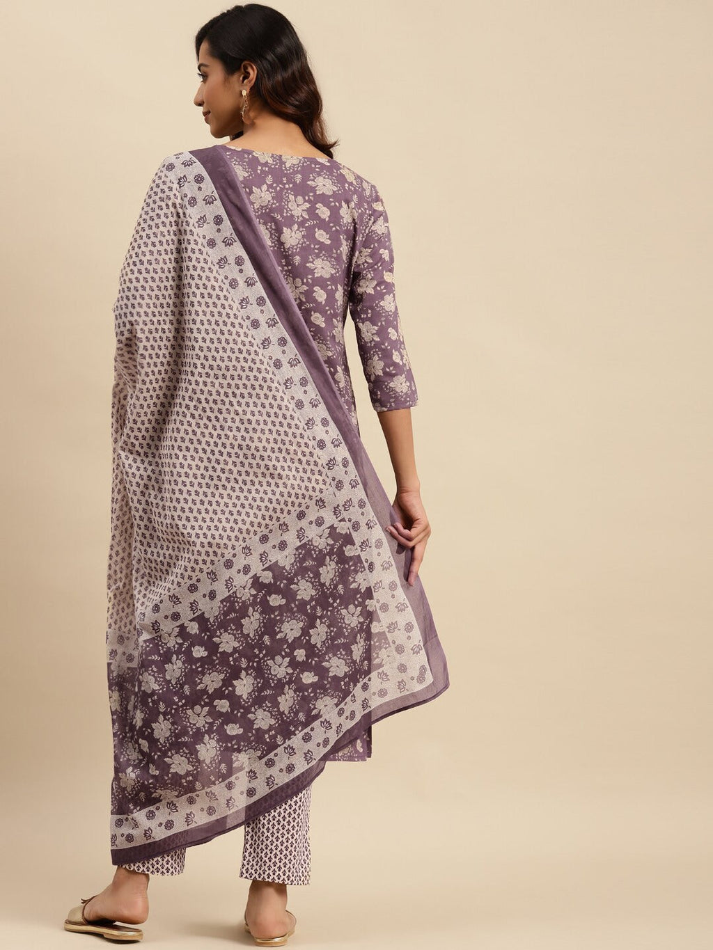 Sangria Maroon Floral Printed Pure Cotton Kurta With Trouser & Dupatta