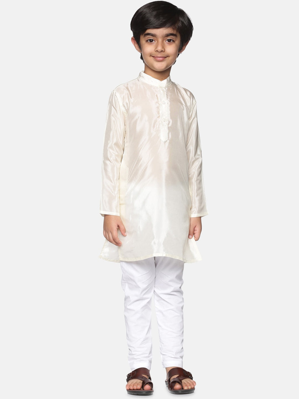 Sethukrishna Boys Cream-Coloured & White Kurta With Pyjamas