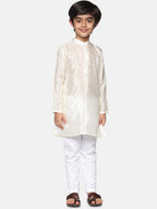 Sethukrishna Boys Cream-Coloured & White Kurta With Pyjamas