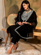 Indo Era Floral Yoke Design Regular Thread Work Kurta With Trousers & Dupatta - Distacart