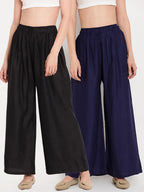TAG 7 Women Black & Navy Blue Set of 2 Flared Ethnic Palazzos