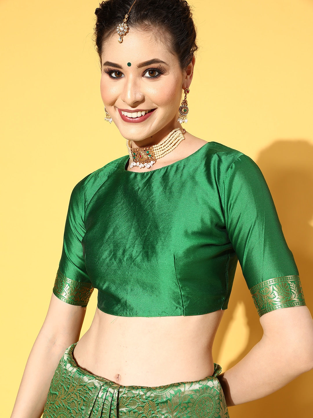 Saree Mall Green & Golden Woven Design Banarasi Saree - Distacart