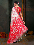 Shree Shyam Fashion Devistuti Red White Linen Cotton Saree