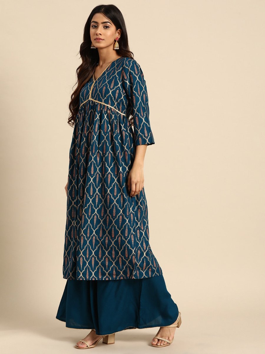 All About You Ethnic Motifs Foil Print Gotta Patti Detail Kurta with Palazzos
