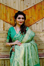 Partywear Designer Green Banarasi Silk Fancy Saree - Starwalk