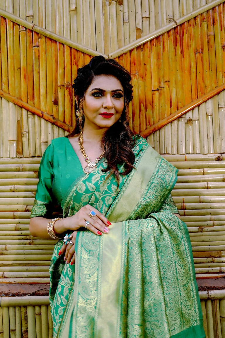 Partywear Designer Green Banarasi Silk Fancy Saree - Starwalk