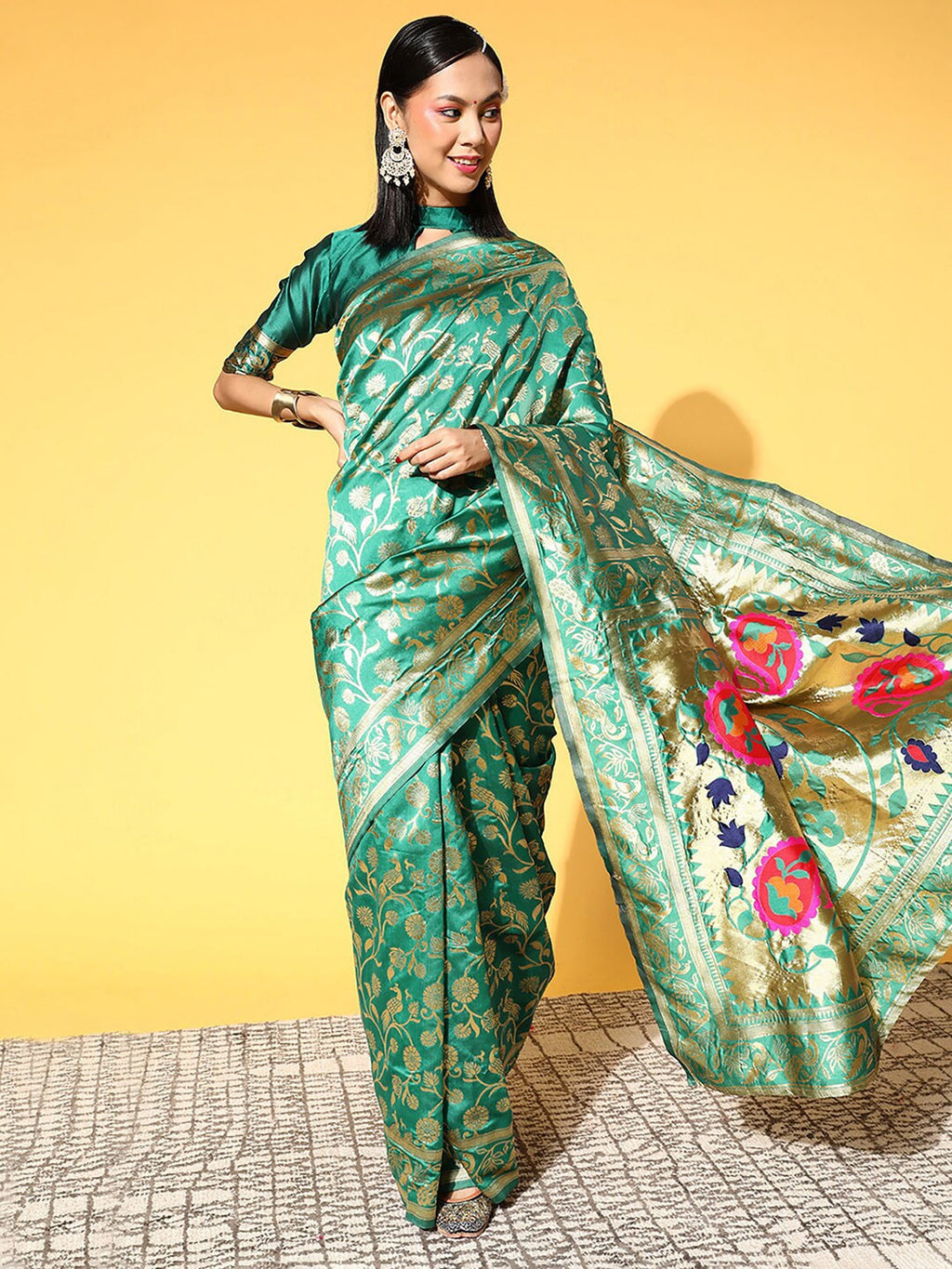 Saree Mall Ethnic Motifs Silk Blend Banarasi Sarees