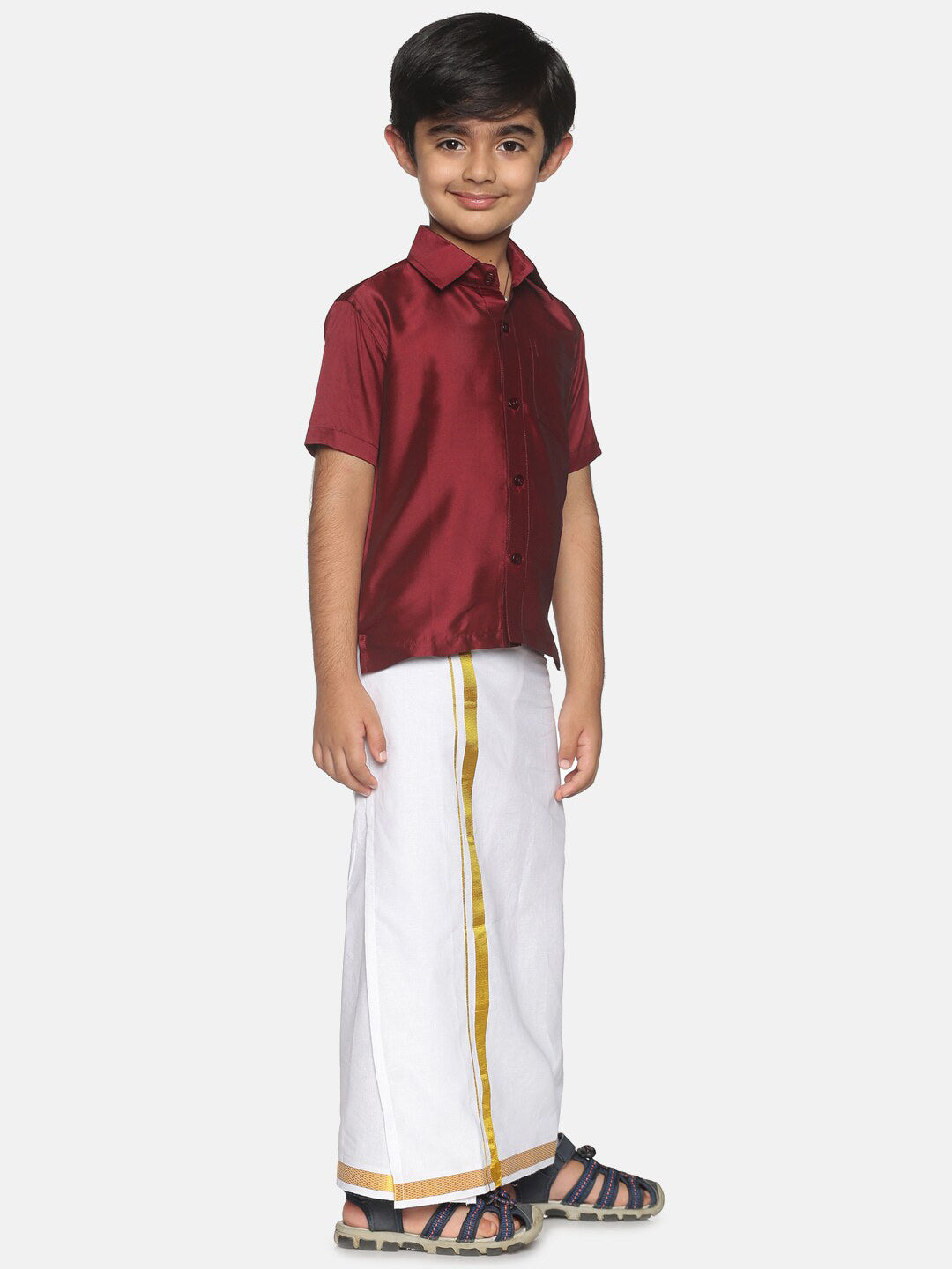 Sethukrishna Boys Maroon Shirt And Veshti Set