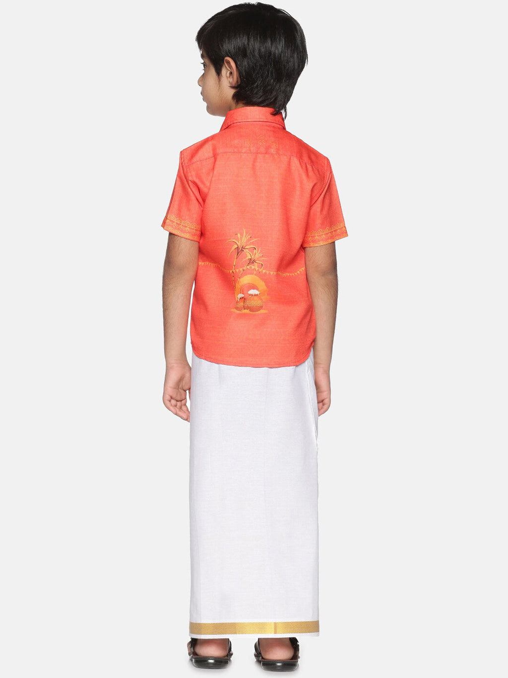Sethukrishna Boys Orange & White Printed Shirt