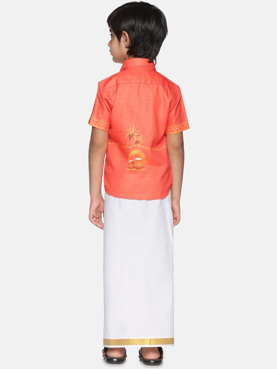 Sethukrishna Boys Orange & White Printed Shirt