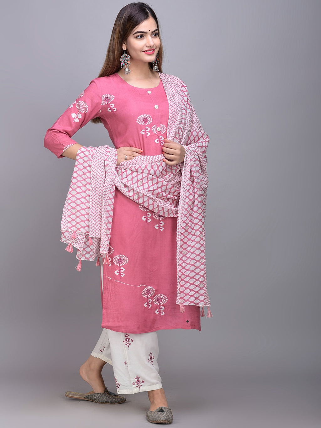 Sangria Ethnic Motifs Printed Kurta with Palazzos & Dupatta