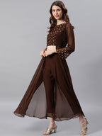 Janasya Brown High Slit Floor Length Anarkali Kurta & Trousers - Distacart