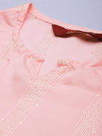 Sangria Women Pink Sequined Jacquard Chanderi Silk Kurta