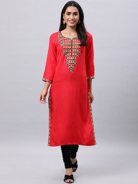 Souchii Red Yoke Design Thread Work Grandeur & Majestic Artwork Kurta