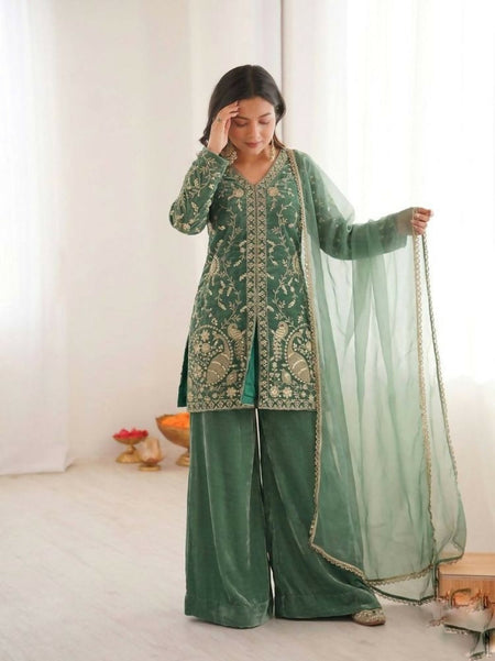 Teeya Creation Light Green Color Fendy Silk Embroidery Work Wedding Wear Salwar Suit