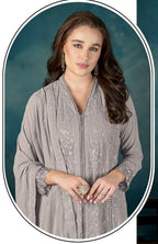 Anaita Grey Heavy Faux Georgette Stitched Suit with Embroidered Sequence Work - Distacart