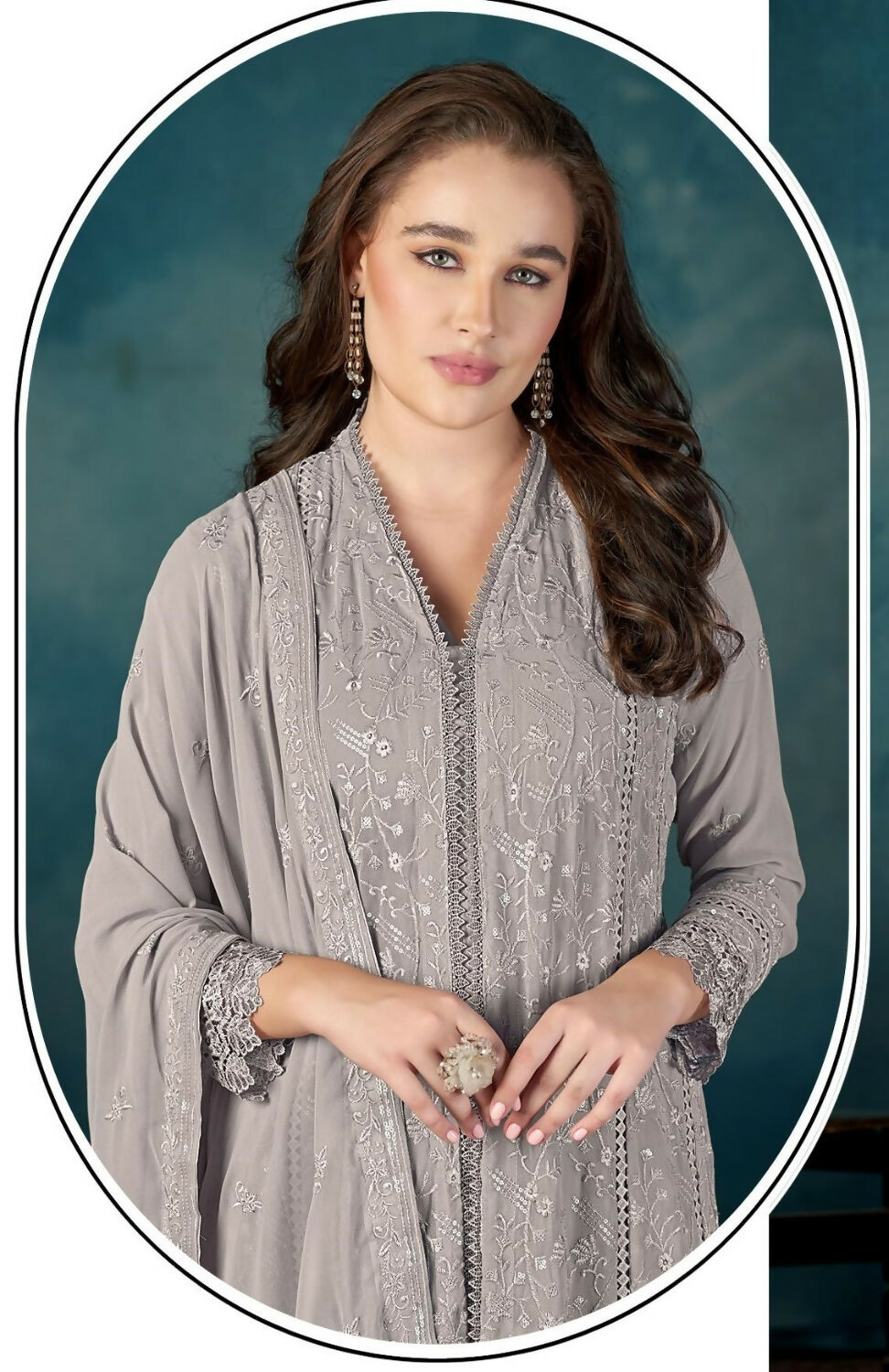 Anaita Grey Heavy Faux Georgette Stitched Suit with Embroidered Sequence Work - Distacart