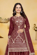 Teeya Creation Maroon Color Natural Crepe Silk Wedding Wear Trending Palazzo Set - Distacart
