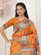 Shree Shyam Fashion Silk Blend Orange Saree - Distacart