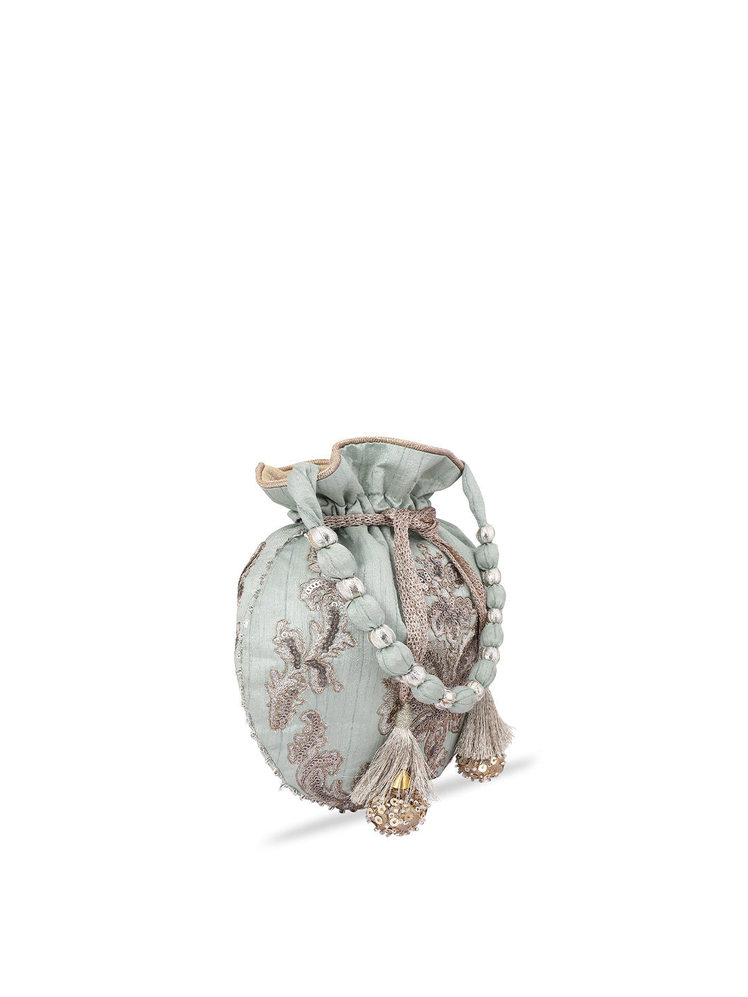Masq Women Green & Silver-Toned Embellished Potli Clutch - Distacart