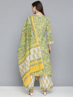 HERE&NOW Floral Printed Regular Pure Cotton Kurta with Palazzos & With Dupatta