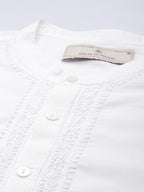 House of Pataudi Men Pure Cotton Solid Chikankari Jashn Short Kurta