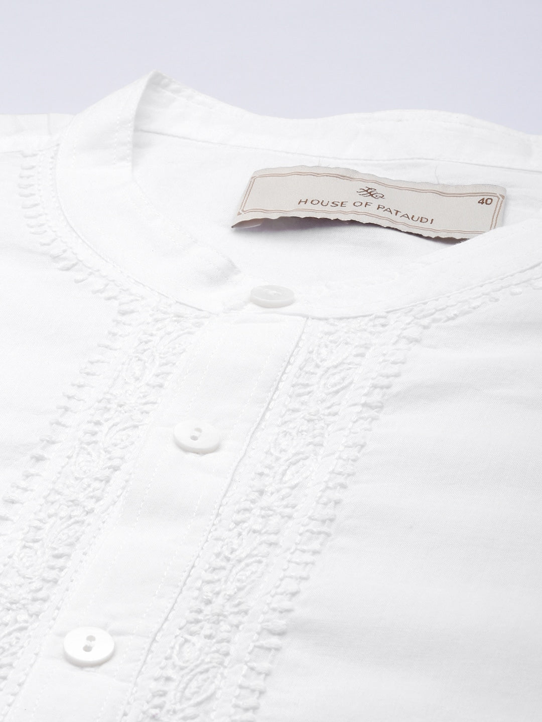 House of Pataudi Men Pure Cotton Solid Chikankari Jashn Short Kurta
