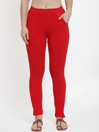 TAG 7 Women Pack Of 2 Red & Pink Solid Straight-Fit Ankle-Length Leggings