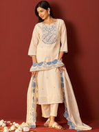 Indo Era Paisley Embroidered Thread Work Pure Cotton Kurta With Trousers And Dupatta - Distacart