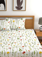 Home Ecstasy White & Green Printed 140 TC Cotton Double Queen Bedsheet With 2 Pillow Covers - Distacart