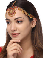 Yellow Chimes Gold-Toned Green Kundan Layered Temple Bridal Traditional Matha Patti - Distacart
