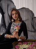 Indo Era Black Floral Embroidered Thread Work Kurta with Trousers & Dupatta - Distacart
