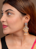 Shoshaa Blue & Gold-Toned Dome Shaped Jhumkas Earrings - Distacart