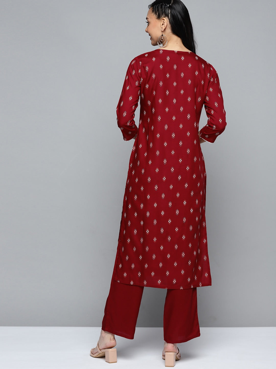 HERE&NOW Women Maroon Ethnic Motifs Printed Regular Kurta with Palazzos