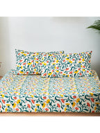Chumbak White & Yellow Floral 136 TC Cotton 1 Queen Bedsheet with 2 Pillow Covers