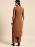 All About You Women Brown Ethnic Motifs Embroidered Chikankari Kurta with Palazzos