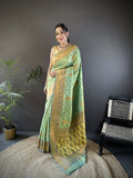 Joban Fashion Banarasi Light Green Woven Woven Soft Silk Saree - Distacart