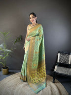Joban Fashion Banarasi Light Green Woven Woven Soft Silk Saree - Distacart
