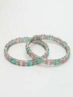 NVR Women's Set of 2 Multi-Coloured CZ Stone-Studded Handcrafted Bangles - Distacart