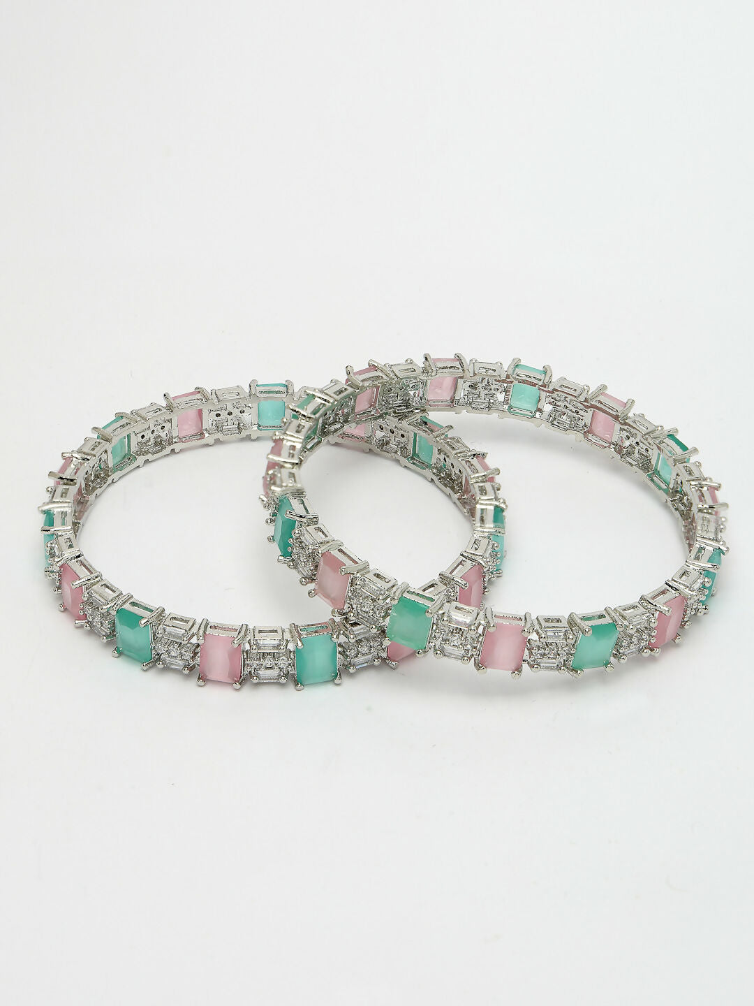 NVR Women's Set of 2 Multi-Coloured CZ Stone-Studded Handcrafted Bangles - Distacart