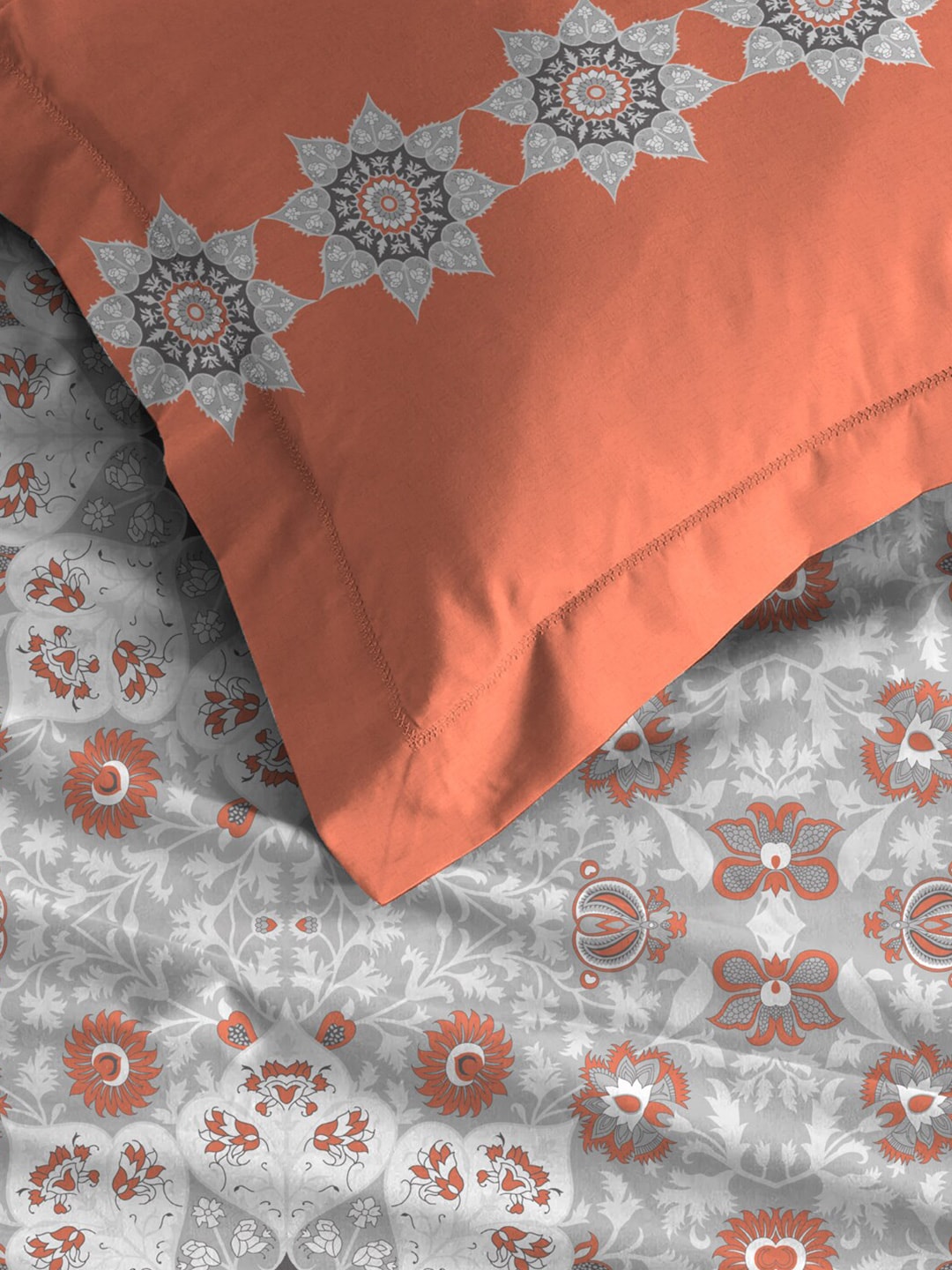 MYTRIDENT Grey White Floral Pure Cotton 144 TC Queen Bedsheet With 2 Pillow Covers - Distacart