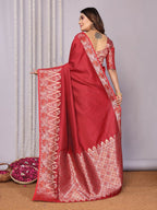 Joban Fashion Banarasi Red Jacquard WovenSoft Silk Saree - Distacart