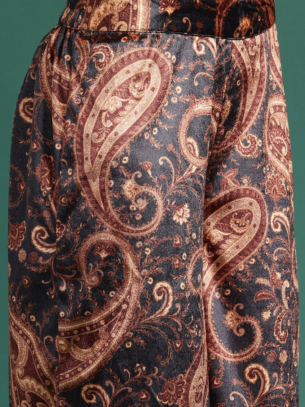 Sangria Velvet Finish Paisley Design Gotta Patti Kurta with Palazzos